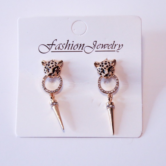 Cheetah Leopard Head Cone Pendant Earrings - Picture 6 of 7